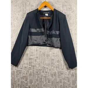 Jones New York Evening Jacket 12 Black Satin Banded Cropped Bolero Formal
